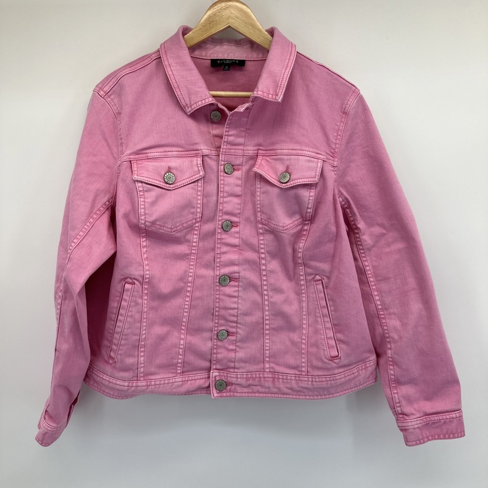 Talbots Woman Pink Denim Button Up Jean Jacket 1X Barbie